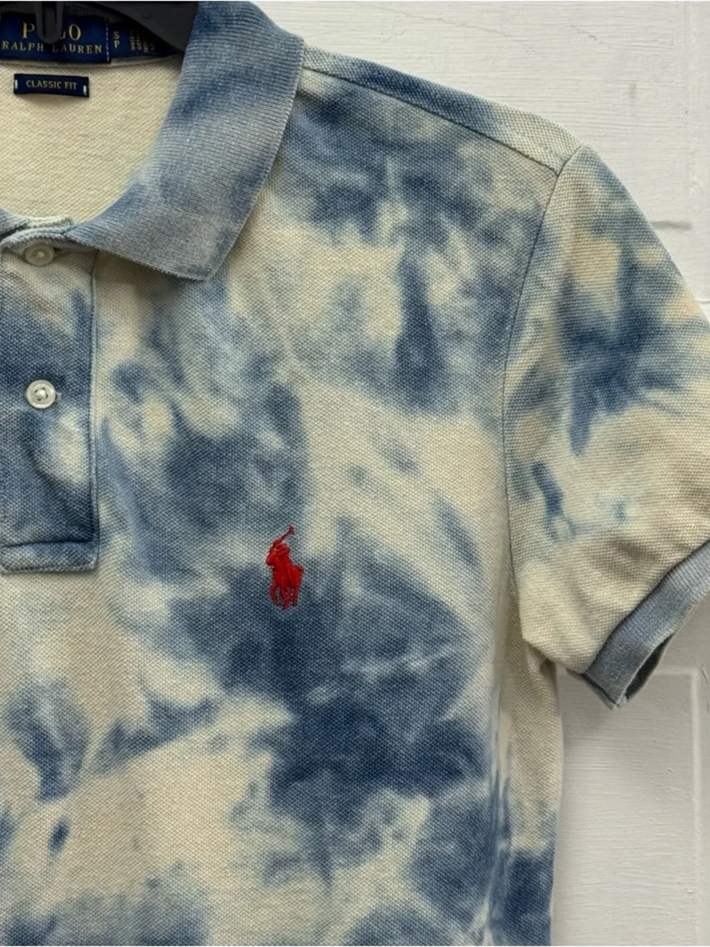 Polo Ralph Lauren Tie Dye Polo Shirt Blue White Classic Fit Small - Picture 3 of 8